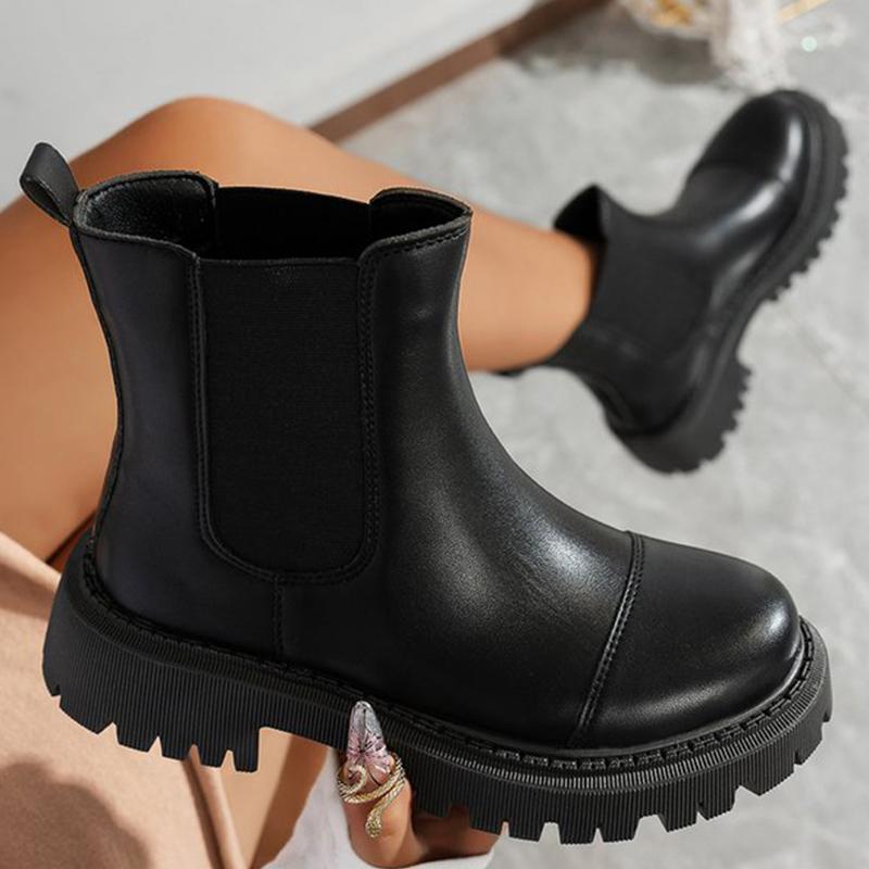 Fashion High Quality Women Boots British Black Round Toe Ankle Boots for Women Autumn Winter Fashion Boots Woman Non-Slip Platform Shoes