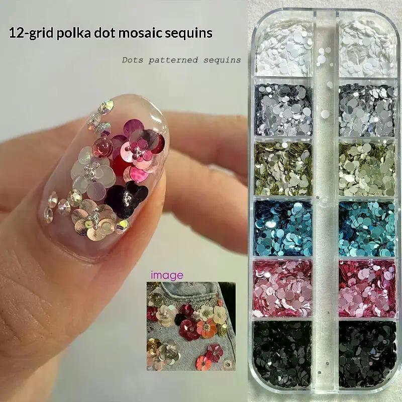 12 Grids Mixed Mini Circular Nail Glitter Flower DIY Wave Point Sequin Colorful Sparkling Nail Charms Nail Decoration Accessorie