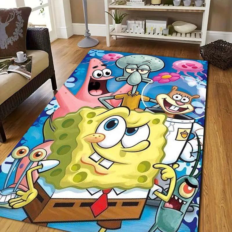 Sponge‑Bob Cartoon Print Area Rug Non‑Slip Floor Mat Soft Carpet For Kids Bedroom Living Room Sofa Indoor Decor Birthday Gift