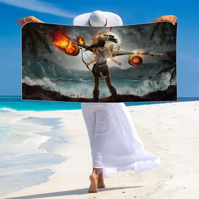 Tomb Raider Print Beach Towel, Large Soft Quick Dry Towel for Beach Camping Swimming