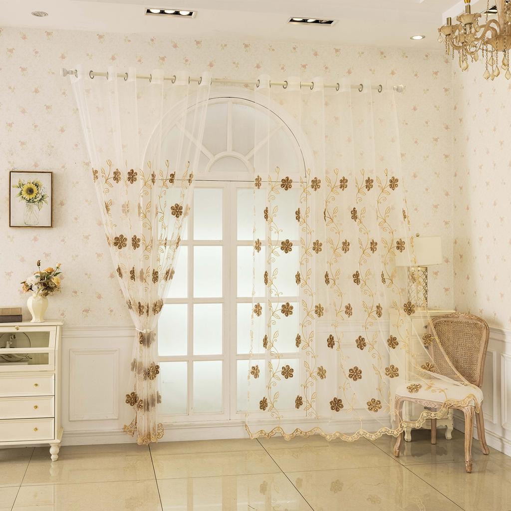 Perdele Transparente Brodate, Poliester, Țesătură Semi-Transparentă, Neforate, Top cu Capse, Lavabile la Mașină pentru Dormitor, Living, Balcon, Birou