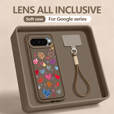 Colorful Love Heart Printed Case For Google Pixel 10 8 7 Pro 9A 8A Pixel 9 10 Pro XL Wrist Strap Lanyard Soft TPU Phone Cover