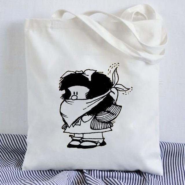 Kawaii Shopping Bag Mafalda Cute Anime Harajuku Canvas Bag Tote Bag Lady Handbag Large Capacity Shopper Bag Casual Shoulder Bag