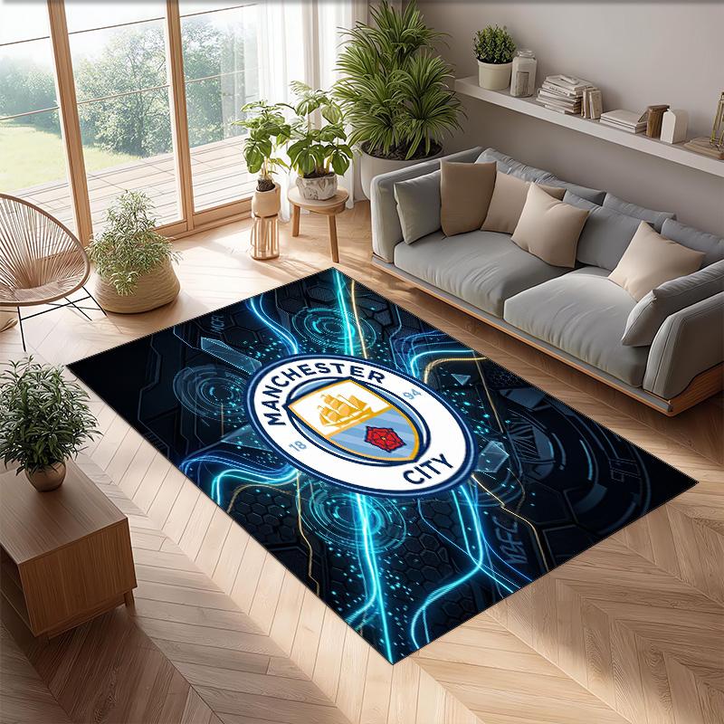 Manchester City Printed Flannel Area Rug Non Slip Soft Polyester Floor Carpet Indoor Decor Mat for Bedroom Living Room Sofa