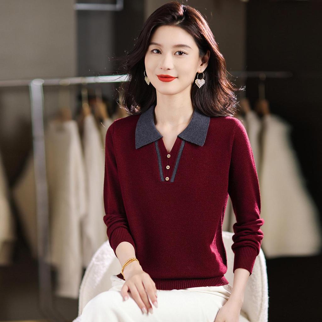 Women's High-End Knit Wool Lapel Sweater - Stylish Spring/Autumn Outerwear Versatile Top