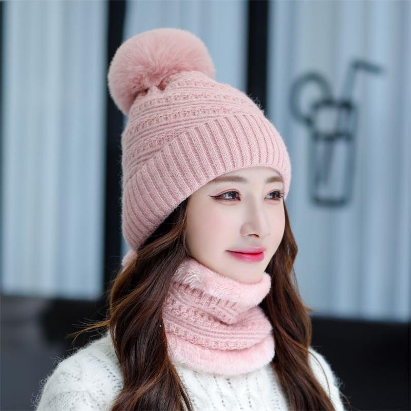 Knitted Hat Scarf Set Autumn Winter Student Wool Hat Female Cute Versatile Warm Winter Ear Cap