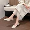 Temperament Satin Bow Pointed Head Bag Head Empty Sandals Women's Spring Gentle Elastic Band High Heel Single Shoes