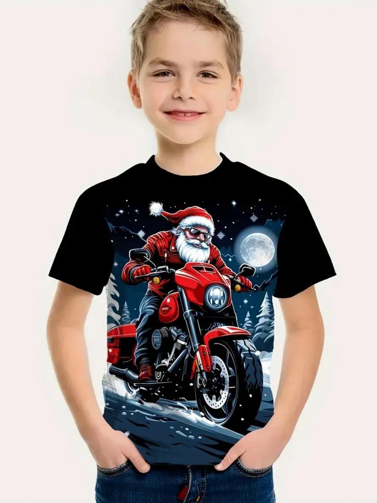 Merry Christmas Children's T-Shirt Santa Claus Print Boys Girls T-Shirt Tops Cute O-Neck Pullover Tees Casual Loose Kids Clothes