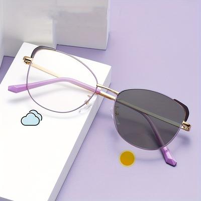 New Retro Metal Cat Glasses Frames for Men Women Day Night Use Anti Blue Light Color Changing Glasses
