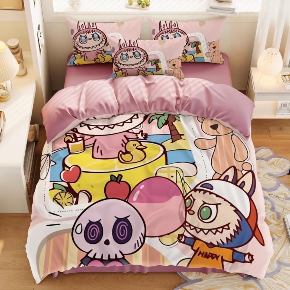 Schattig bubu beddengoed 2/3-delige slaapkamerset, kindercadeau tieners volwassene microvezel tweepersoonsbed dekbedovertrek met rits kamerdecor
