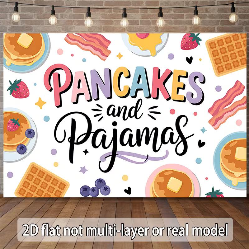 2D Slumber Party Backdrop, Pancakes and Pajamas Breakfast Party Background Cloth 47.2x31.5inch/120*80cm