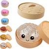 3pcs Set 1pc Baozi and 1pc Lid and 1pc Cage Shiny Baozi Squeeze Toy, Colorful Baozi Stress Ball Sensory Toy, Realistic Food Squeeze Toy