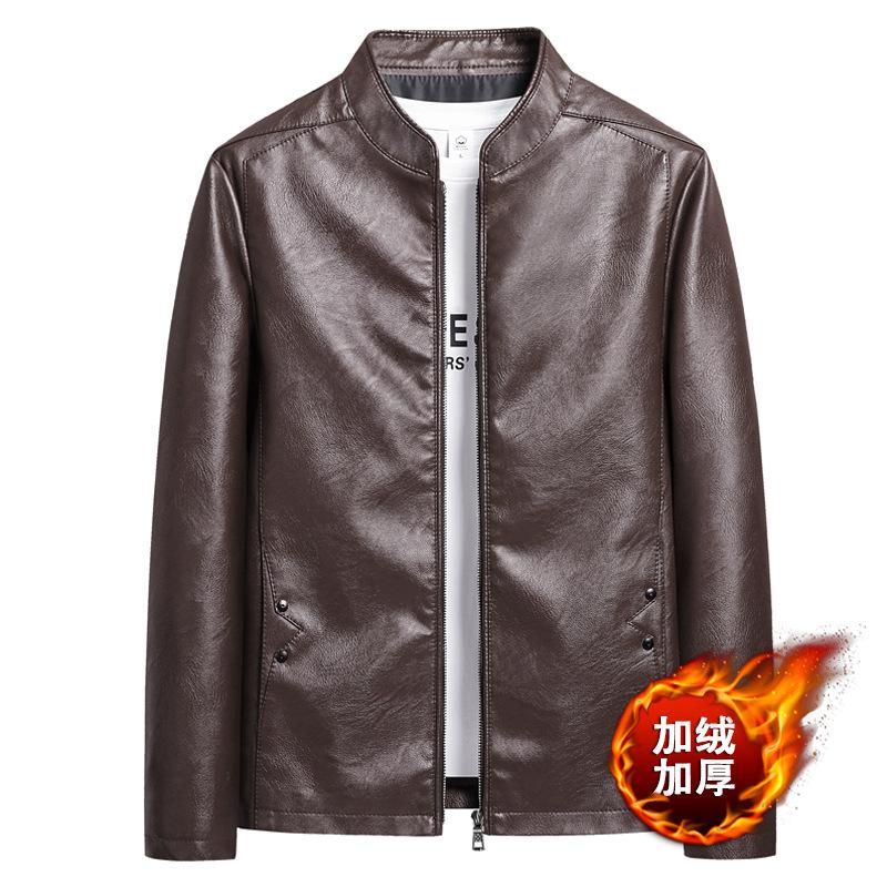 Men's locomotive PU leather jacket men's leather jacket spring new thin coat solid color stand-up collar slim leather jacket men