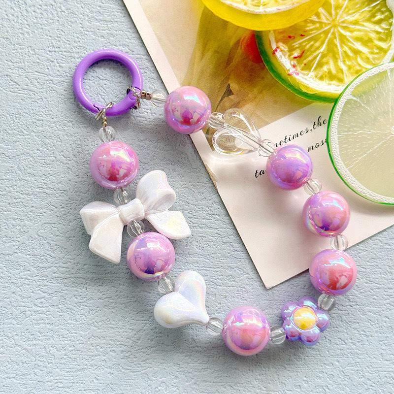 Цветное покрытие Цвет Цветок Бисерная Цепочка для Мобильного Телефона Креативный Бант Брелок для Ключей от Машины Сумка для Наушников