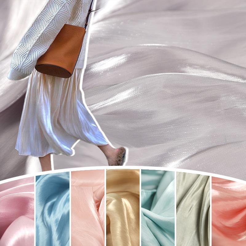 100/300cm Crystal Silk Pearlescent Fabric Bright Face Silk Smooth for Diy Sewing Dress Shirt Wholesale Cloth Apparel Material