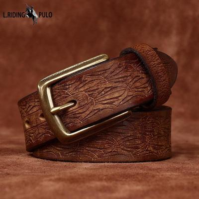 Cintura in Pelle da Uomo Personalizzata con Design Intagliato Spessa ed Extra Spessa Retro Vera Pelle di Bovino Superficie Cintura Casuale per Jeans