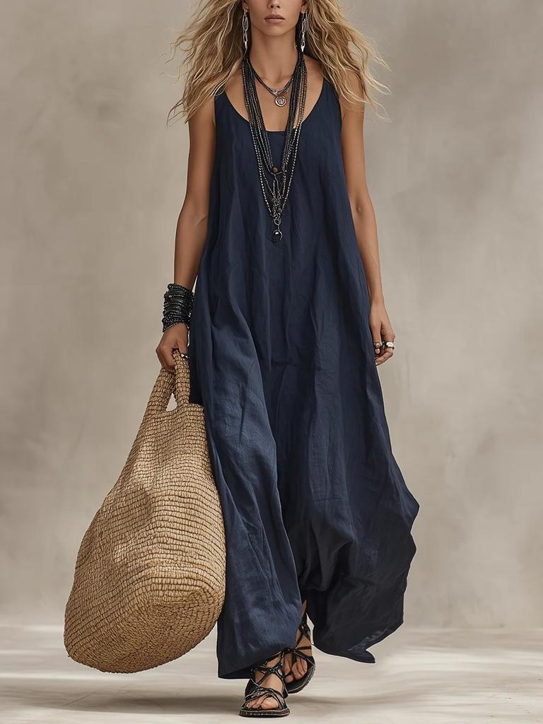 Women’s Loose Fit Sleeveless Jumpsuit Wide Leg Casual Long Romper Lightweight Spaghetti Strap Baggy Pants Overalls