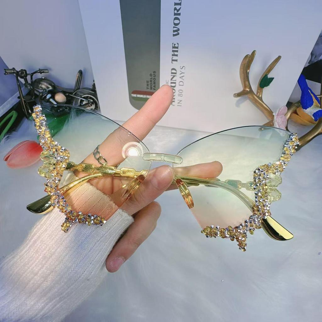 Women's High-End Rhinestone Butterfly Frameless Sunglasses for Party & Catwalk Events
