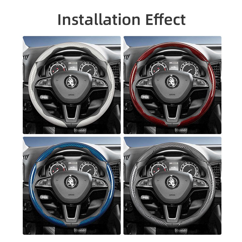 Suitable for Skoda Carbon Fiber Texture Steering Wheel Cover with Segmented Quick-Release Design, Durable, for Octavia Kamiq Fabia Kodiaq Karoq Enyaq
