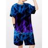 Sommer-Outfit Blauer Flammen-Print Kurzarm-T-Shirt + Shorts Set Schwarz Lässige Sportbekleidung Kinder Streetwear Trainingsanzug