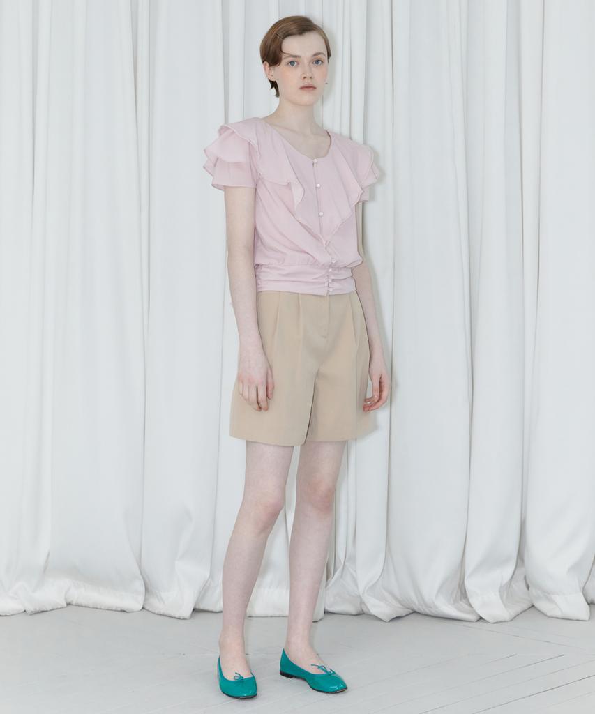 SINOON V-Neck Ruffle Blouse (Light Pink)