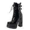 Womens Mid-Calf Fashion Boots High Heel Thick Sole Lace-Up Side Zipper Plus Size 34-45