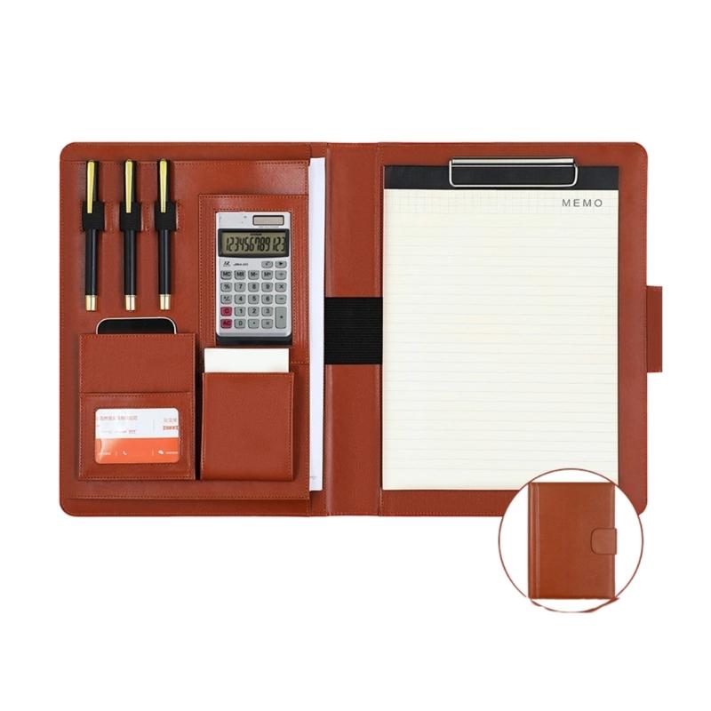 PU Leather A4 Personals Organizers Binders Cover with Calculator & Clipboard for Easy Access Budget Systems Companion