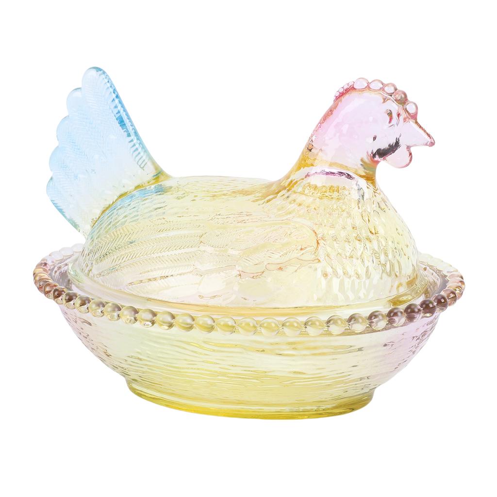 Szklane naczynie w kształcie kurczaka Vintage Cukiernica z pokrywką Wielokolorowa Na stół Talerz deserowy Miseczka na przekąski