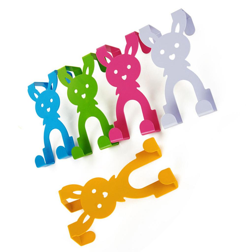 5PCS Rabbit Shape Door Back Hook Multifunctional Nail Free Cartoon Cute Durable Door Back Coat Hook for Household