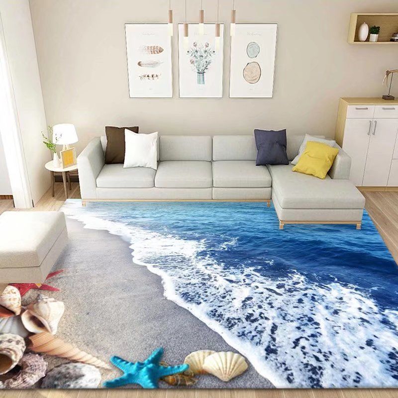 3D Floor Mat Rugs Kitchen Beach Waves Runner Carpet Kitchen Washable Non-slip Living Room Carpet Marine Bath Mat Absorbent
