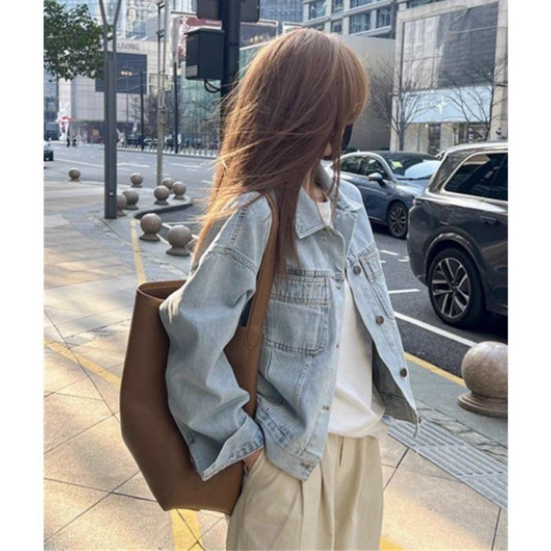 

Spring New Korean Loose Versatile Jacket Long-sleeved Top Retro Blue Denim Jacket Women 2XL