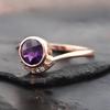 Round Cut Amethyst Ring, 14 K Rose Gold Plated Silver Bezel Engagement Ring with Diamond Accents,