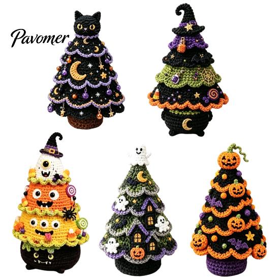 Craft Sets for Adults Halloween Tree Crochet Kit, DIY Black Cat Pumpkin Witch Handmade Yarn Projects Hat Ghost Crafting Kit Holiday Home Decor,
