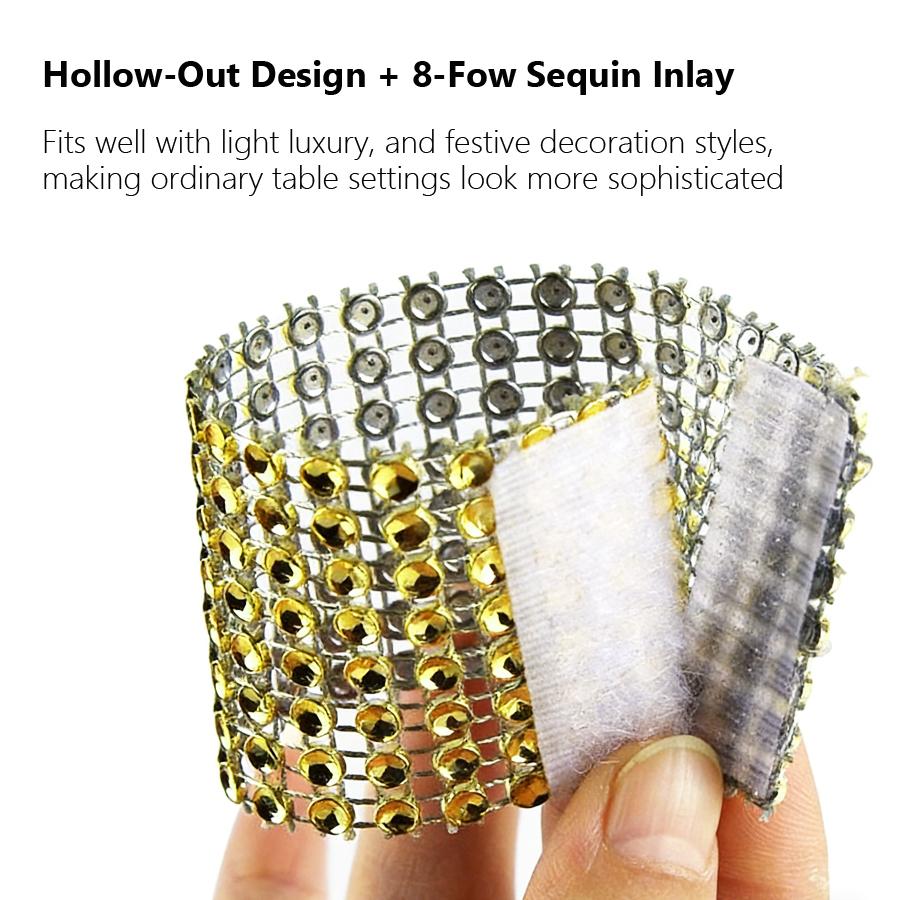 10Pcs Rhinestone Hollow Out Napkin Rings, Napkin Holders for Wedding, Holiday Party, Hotel & Catering Events