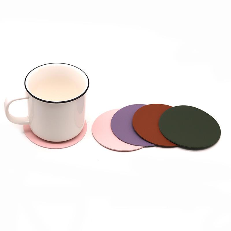 Simple Heat Insulation High Temperature Anti-perm PU Mat Dining Table Cup Pad Round Table Coaster For Glasses Geometric Coasters