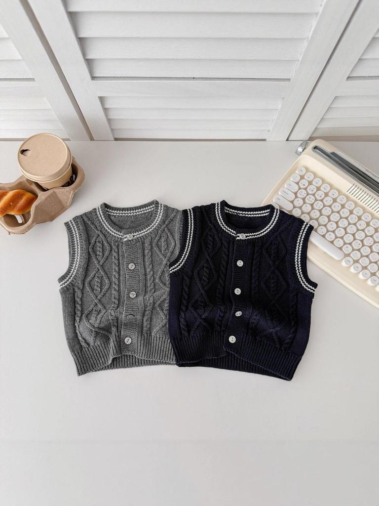 Retro Knit Infant & Toddler Vest - Spring/Autumn Korean Style, Pure Cotton, Newborn Baby Cardigan