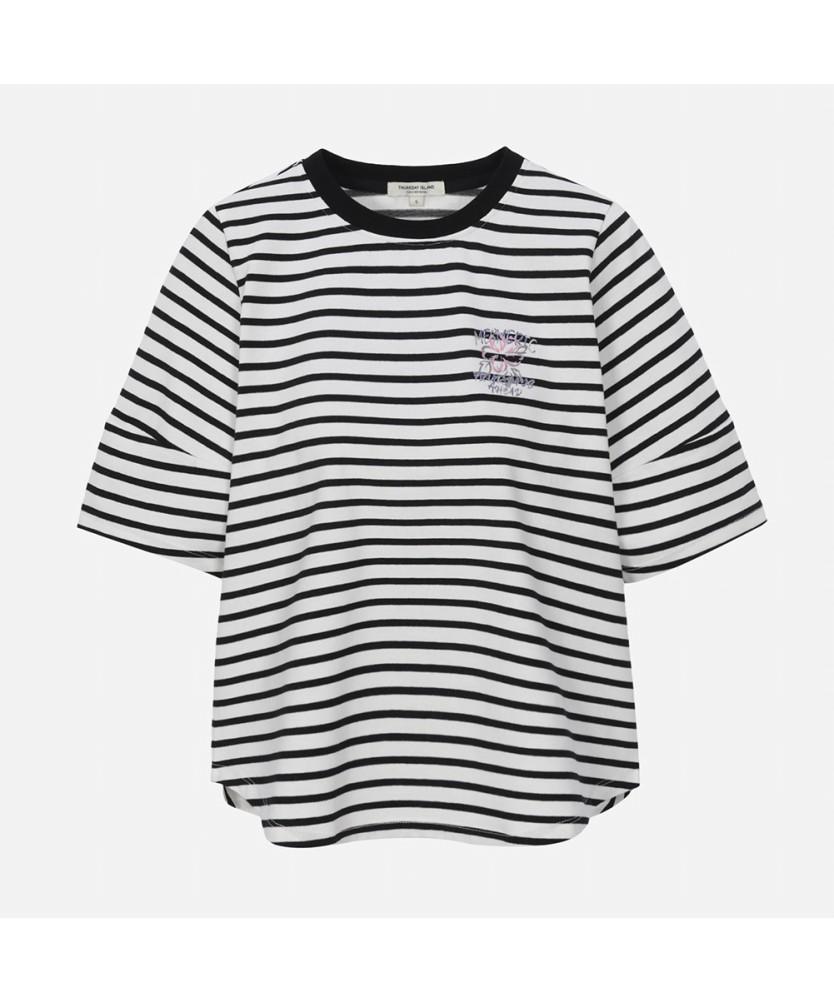 Thursday Island Striped Volume Sleeve T-Shirt_T254Ats261W Iv2(Ivory)/85(S)