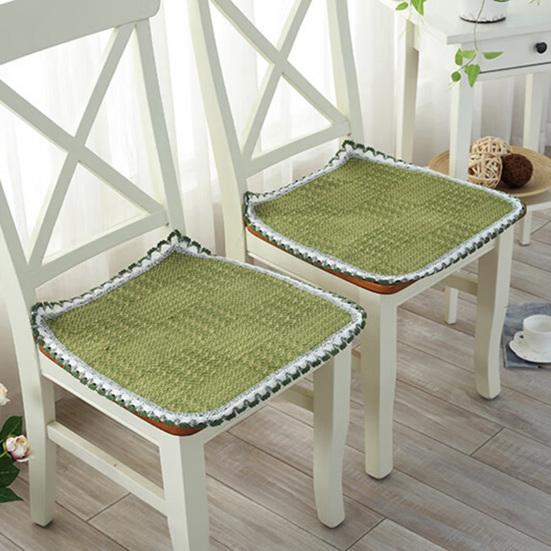 Decorative Seat Mat for Rattan Chairs Cotton Linen Chair Pad with Ties, Striped Plaid Comfortable Pads Patio Lace Trim, Breathable Dining Office Soft