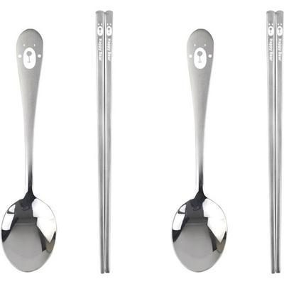 2 Sets Bear Laser Edelstahlbesteck für Babys, Löffel + Essstäbchen