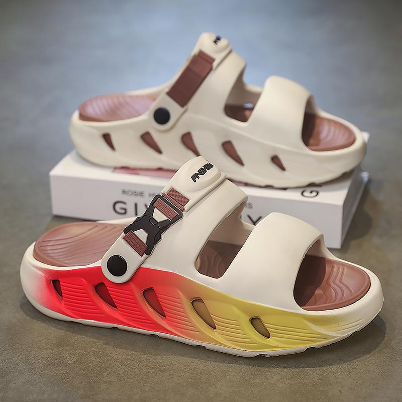 

Модные мужские повседневные шлепанцы Лето Новые Мягкая подошва Нескользящая Пляжная обувь Модные Дышащие Сандалии двойного назначения Классические Молодежные Спортивные шлепанцы 40-41