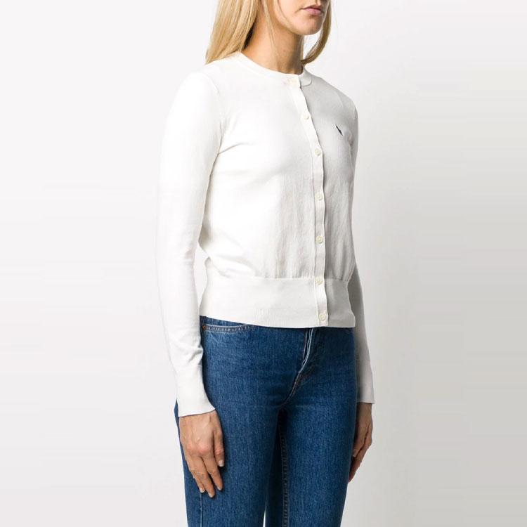Polo Ralph Lauren Solid Color Logo Embroidered Knit Cardigan Women Outerwear White 211784759-003