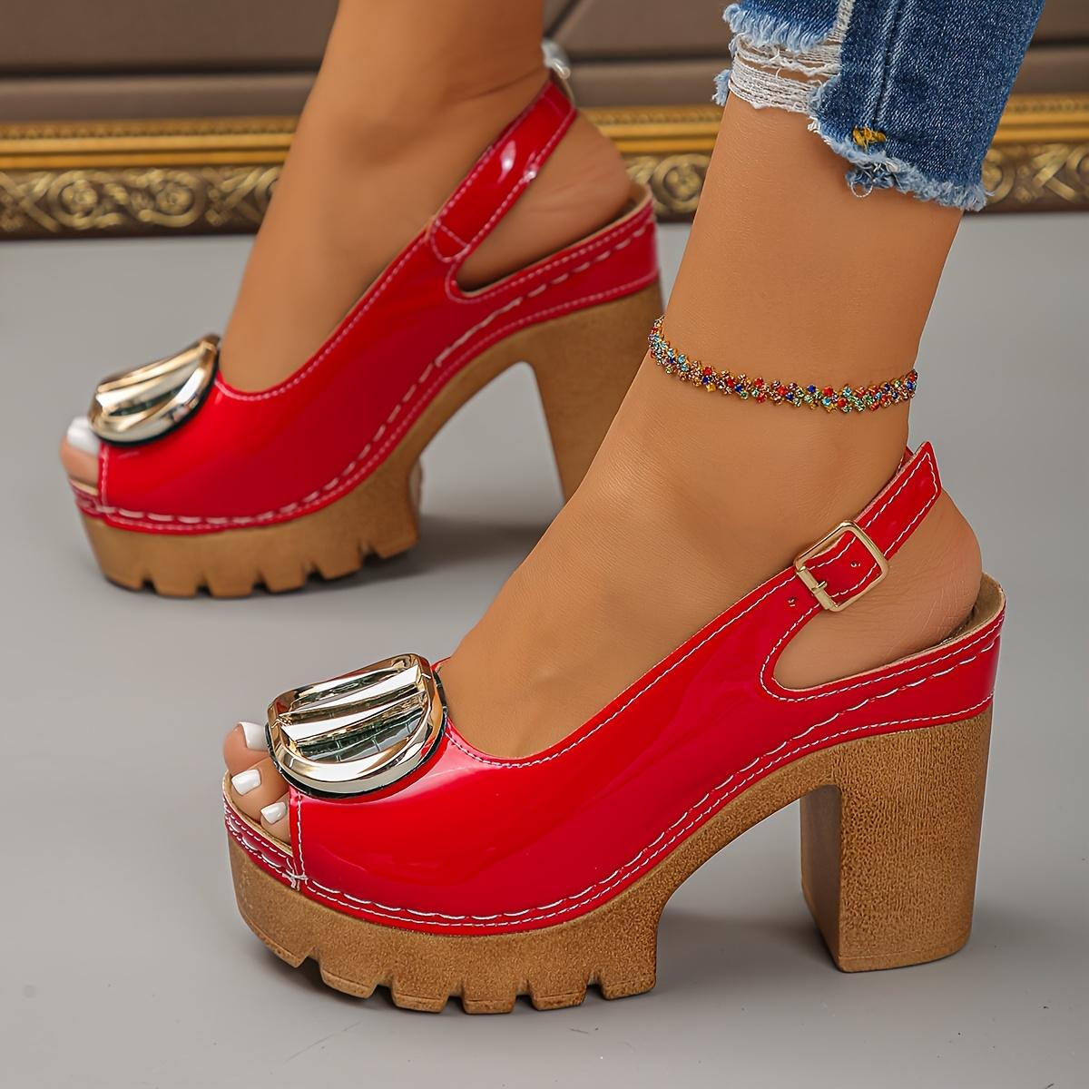 

Fish mouth sandals women s summer new fashionable square buckle thick sole thick heel high-heeled buckle sandals 43