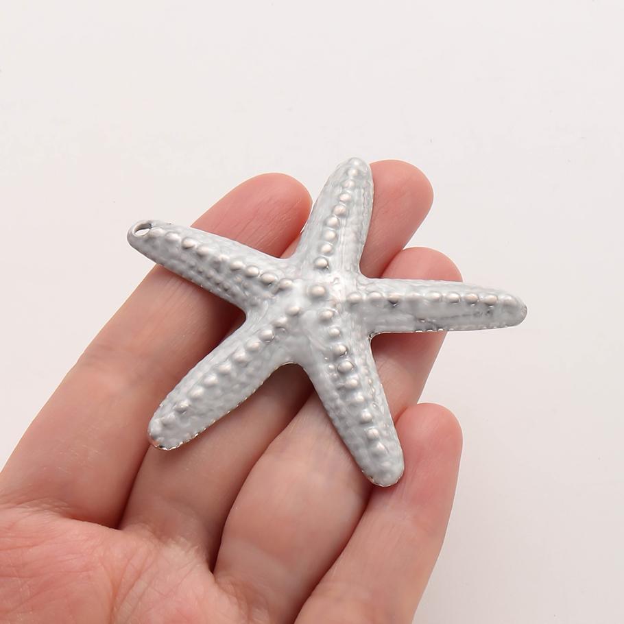 2Pcs Silver Color Marine Life Pendant Whiteblue Enamel Charm Turtle Starfish Fish Diy Stainless Steel Charms For Jewelry Making