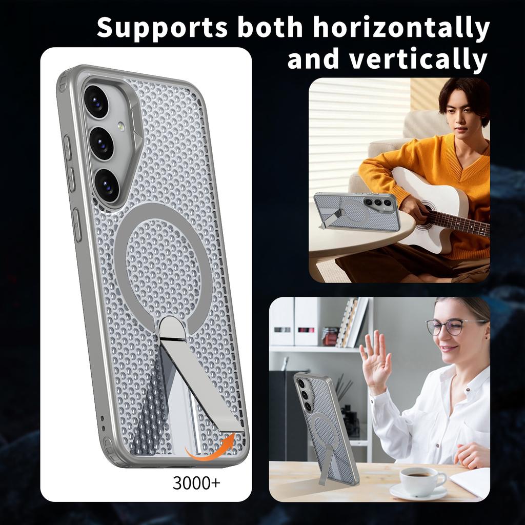 For Samsung Galaxy S26 / S26 Pro Magnetic Case Kickstand Grid Texture TPU PC Phone Back Cover