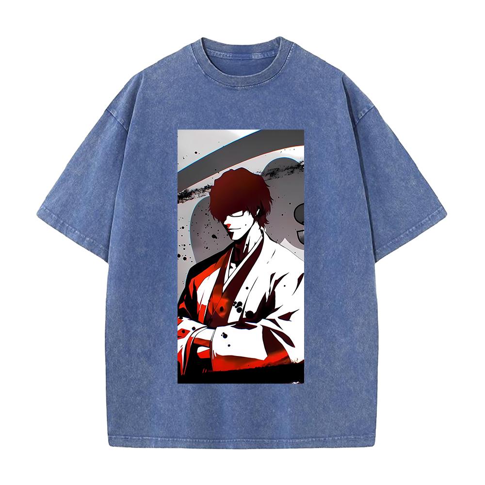 

Anime BLEACH Aizen Sousuke Printed Tee Men Women Washed Cotton T-shirts Short Sleeve Vintage T Shirt Harajuku Oversized Tshirt XXL синій