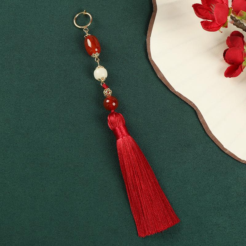 Red Agate Tassel Long Earrings Niche Retro Earrings Chinese Hanfu Earrings Women