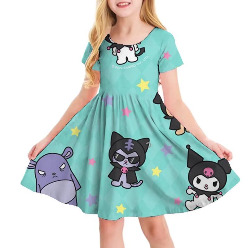 3D Printed Sanrio Hello Kitty Fashion Cartoon Pattern Cute Short Sleeved Dress Cosplay Youth 110