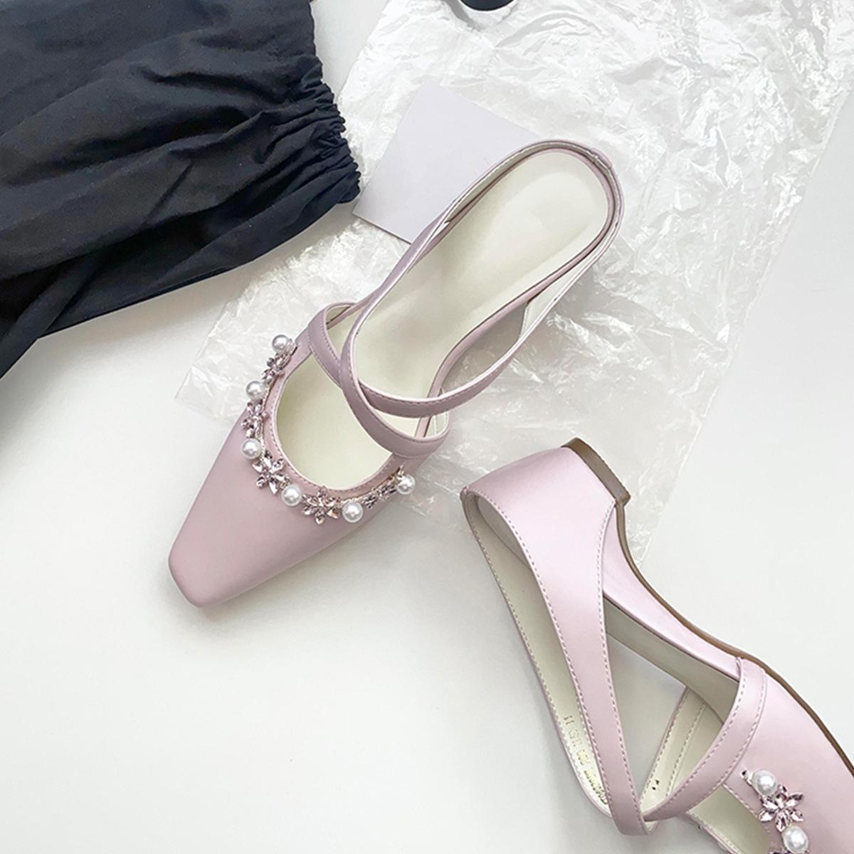 

Версия из овчины~ Французский нежный фиолетовый крест со стразами, вязаные туфли с квадратным носком Mueller для женщин для ношения на улице и крутые тапочки для дома 34 светло-фиолетовый