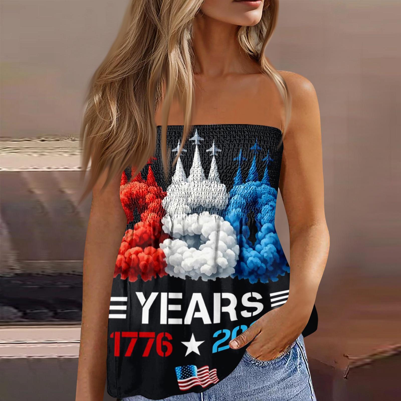 Модный сексуальный женский топ-бандо без спинки, эластичный, с принтом ко Дню независимости L