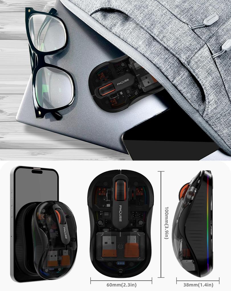 2.4G & Bluetooth Mouse: 3-Mode, Silent, Wireless, Type-C Rechargeable, 2.4GHz Optical Mouse, 3 Buttons, 4 DPI Modes, 7-Color Illumination,